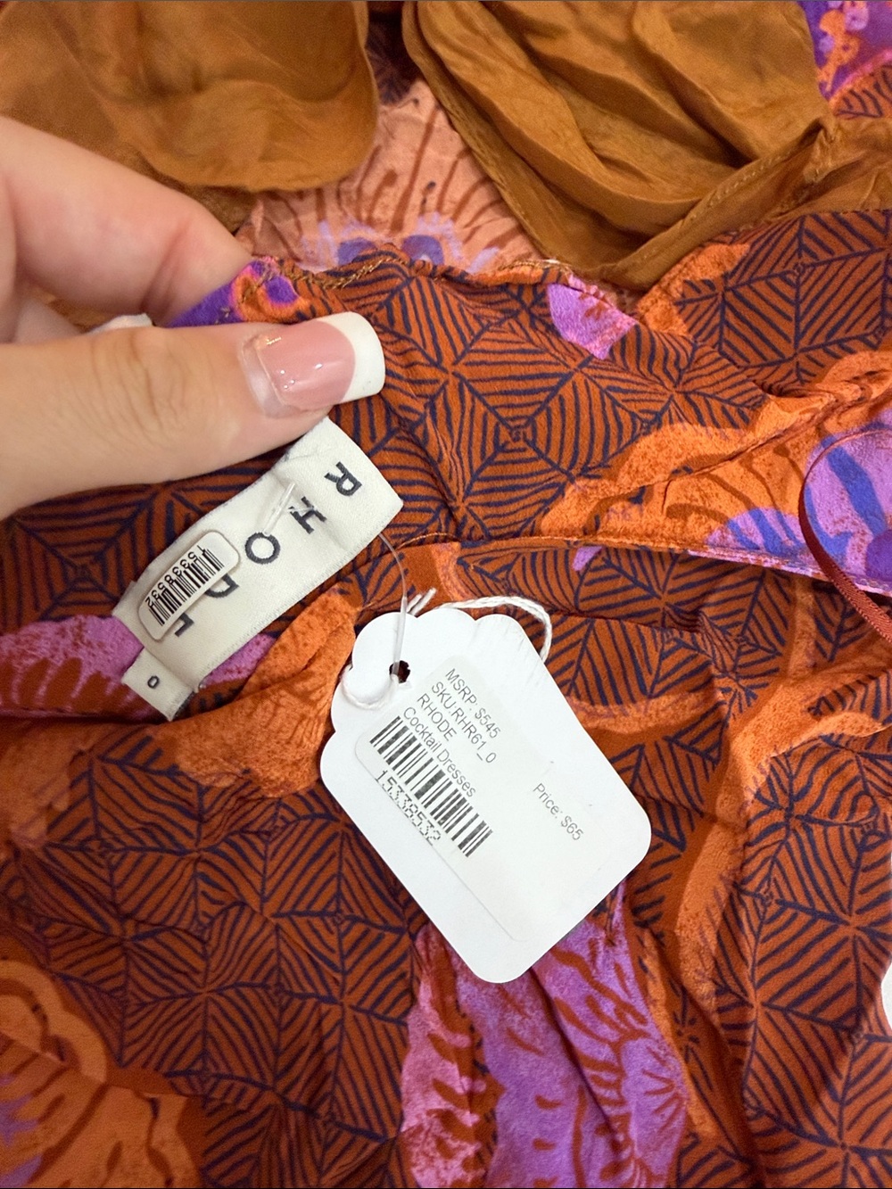 RHODE Brown Maxi Dress with Orange & Purple Floral Print @@@ - Picture 4 of 4